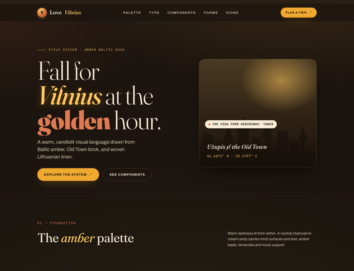 LoveVilnius.com — Amber Baltic Dusk · Style Guide v2