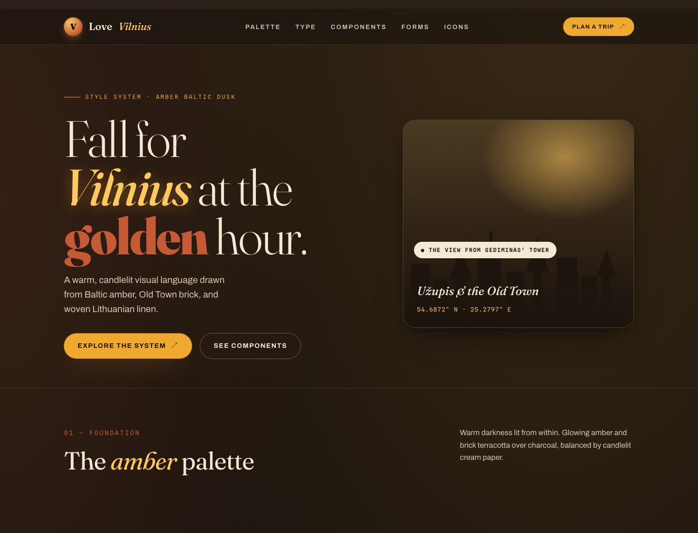 LoveVilnius.com — Amber Baltic Dusk · Style Guide v1