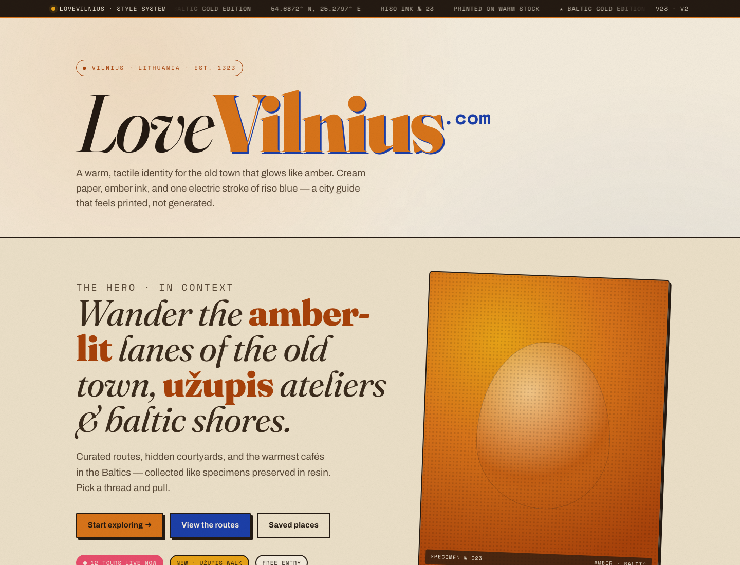 LoveVilnius — Baltic Amber Risograph · Style Guide v2