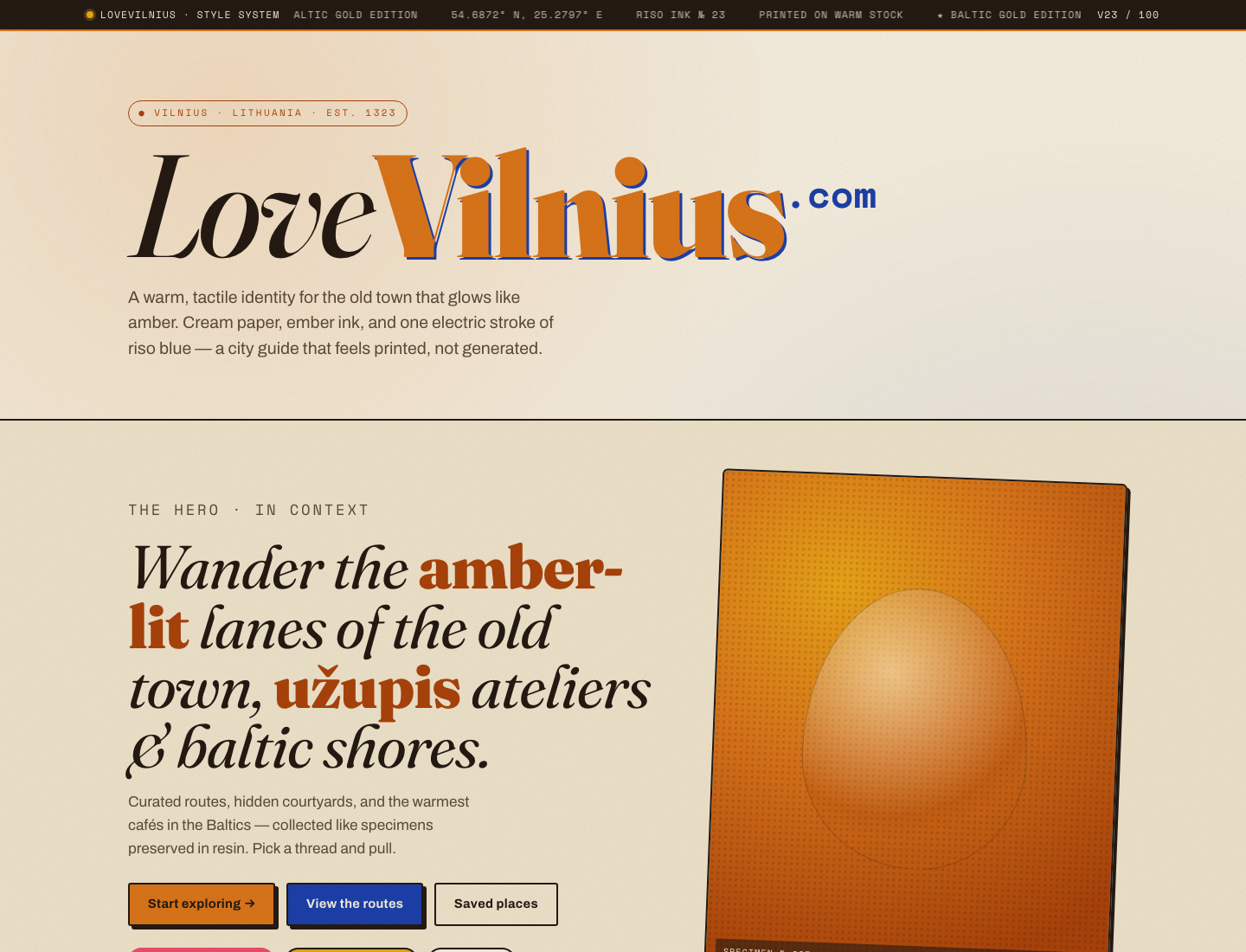 LoveVilnius — Baltic Amber Risograph · Style Guide v1