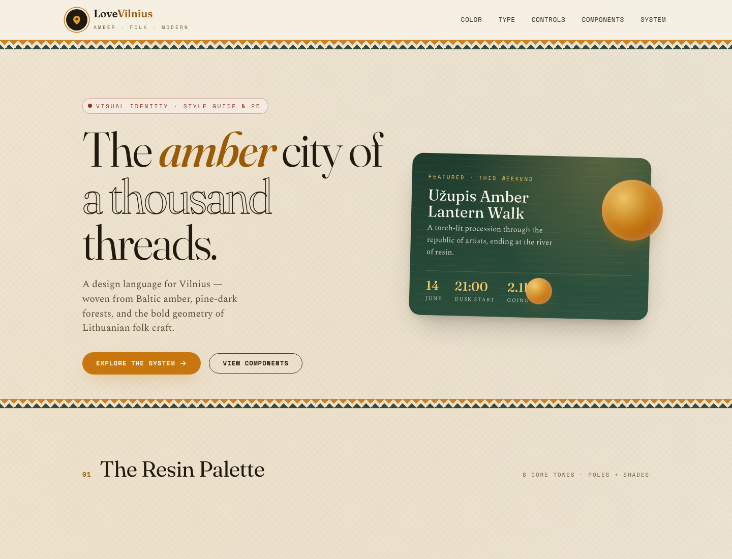 LoveVilnius — Amber & Folk Modernism · Style Guide v2
