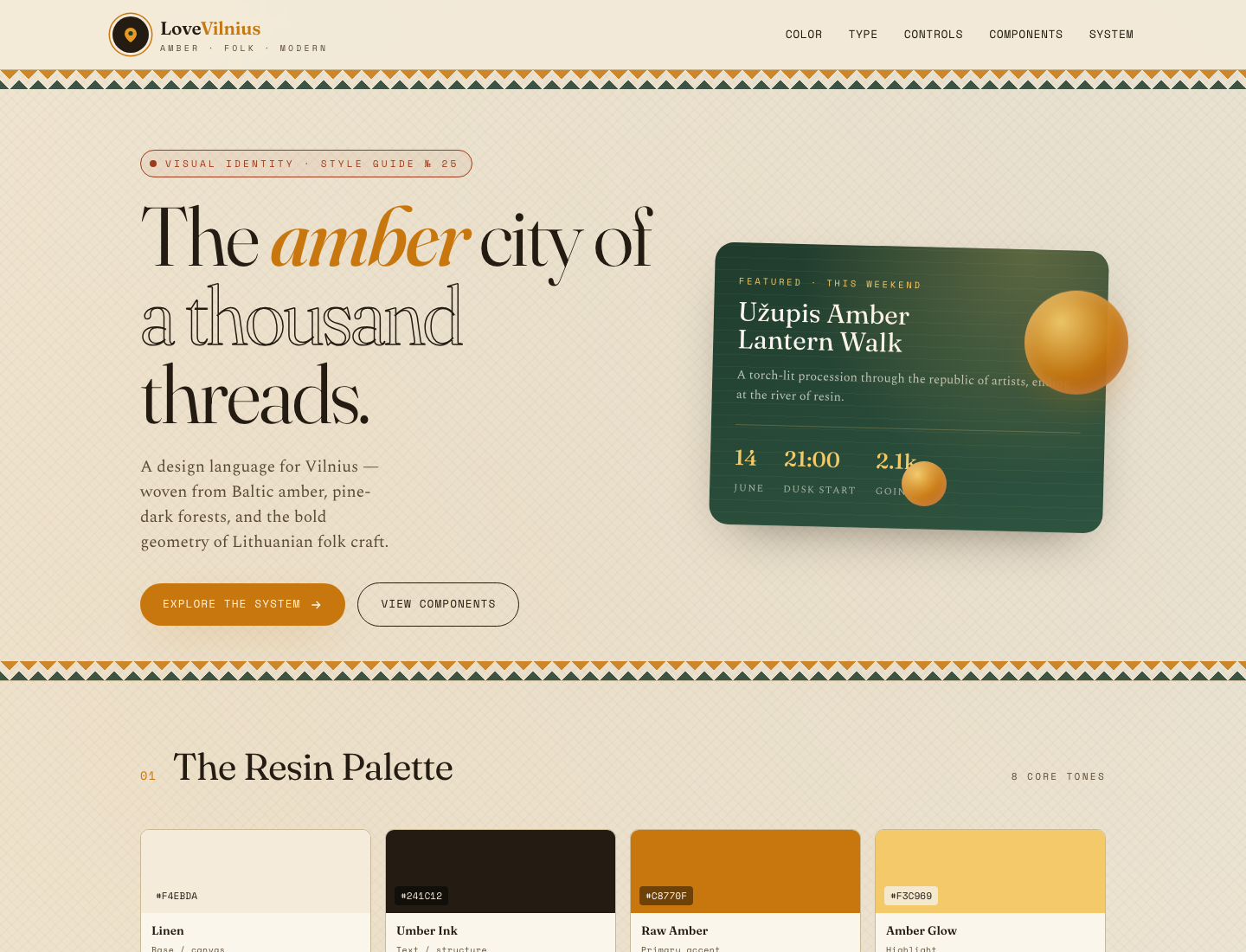 LoveVilnius — Amber & Folk Modernism · Style Guide v1