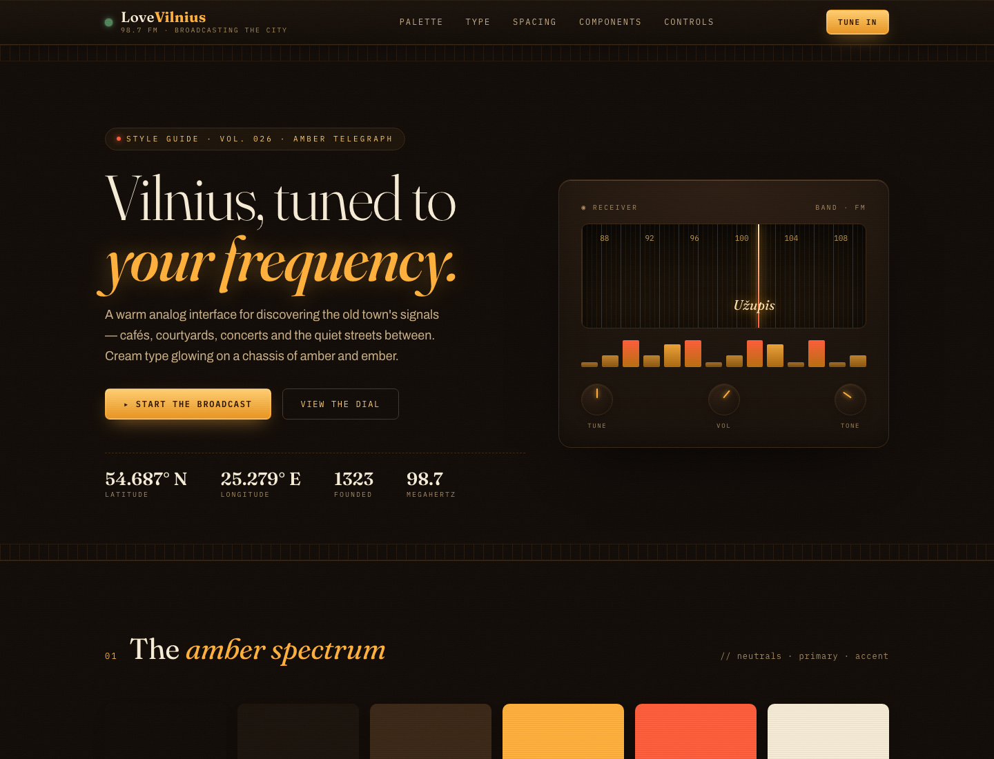 LoveVilnius — Amber Telegraph · Style Guide v2