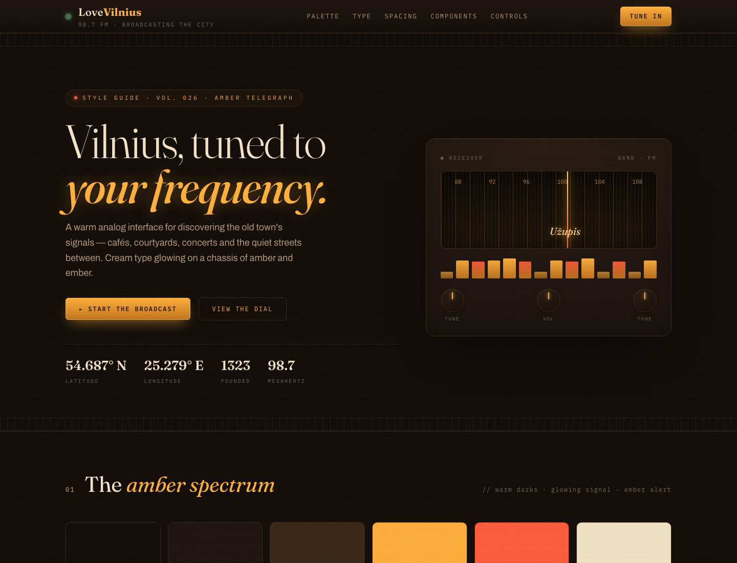 LoveVilnius — Amber Telegraph · Style Guide v1
