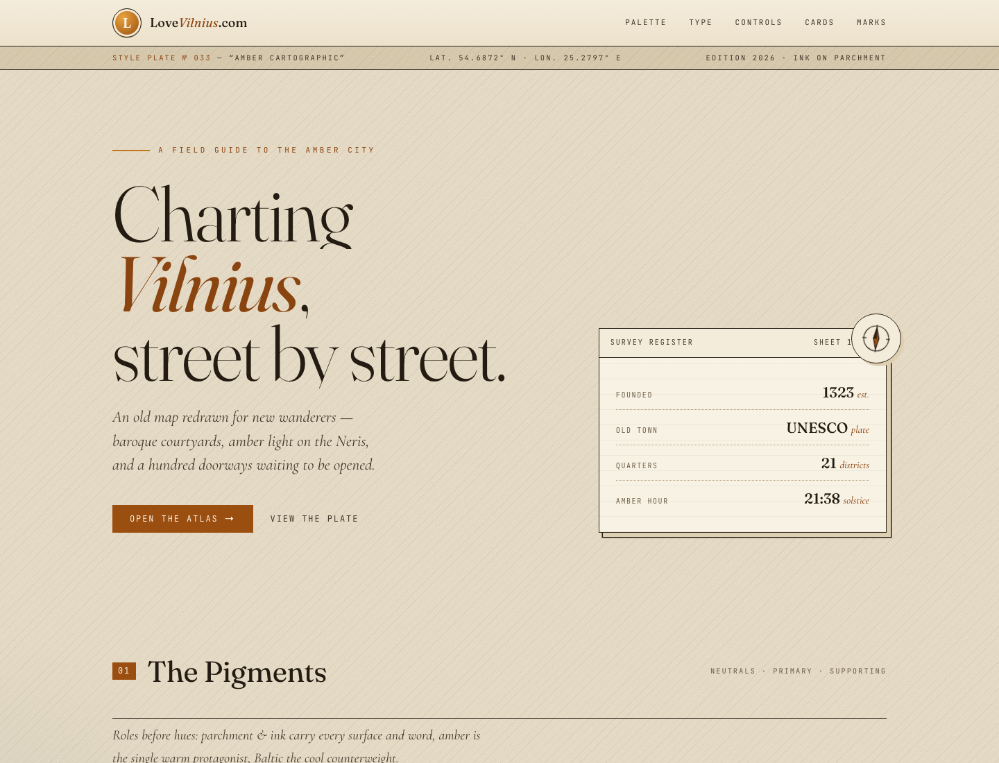 LoveVilnius.com — Amber Cartographic · Style Guide v2