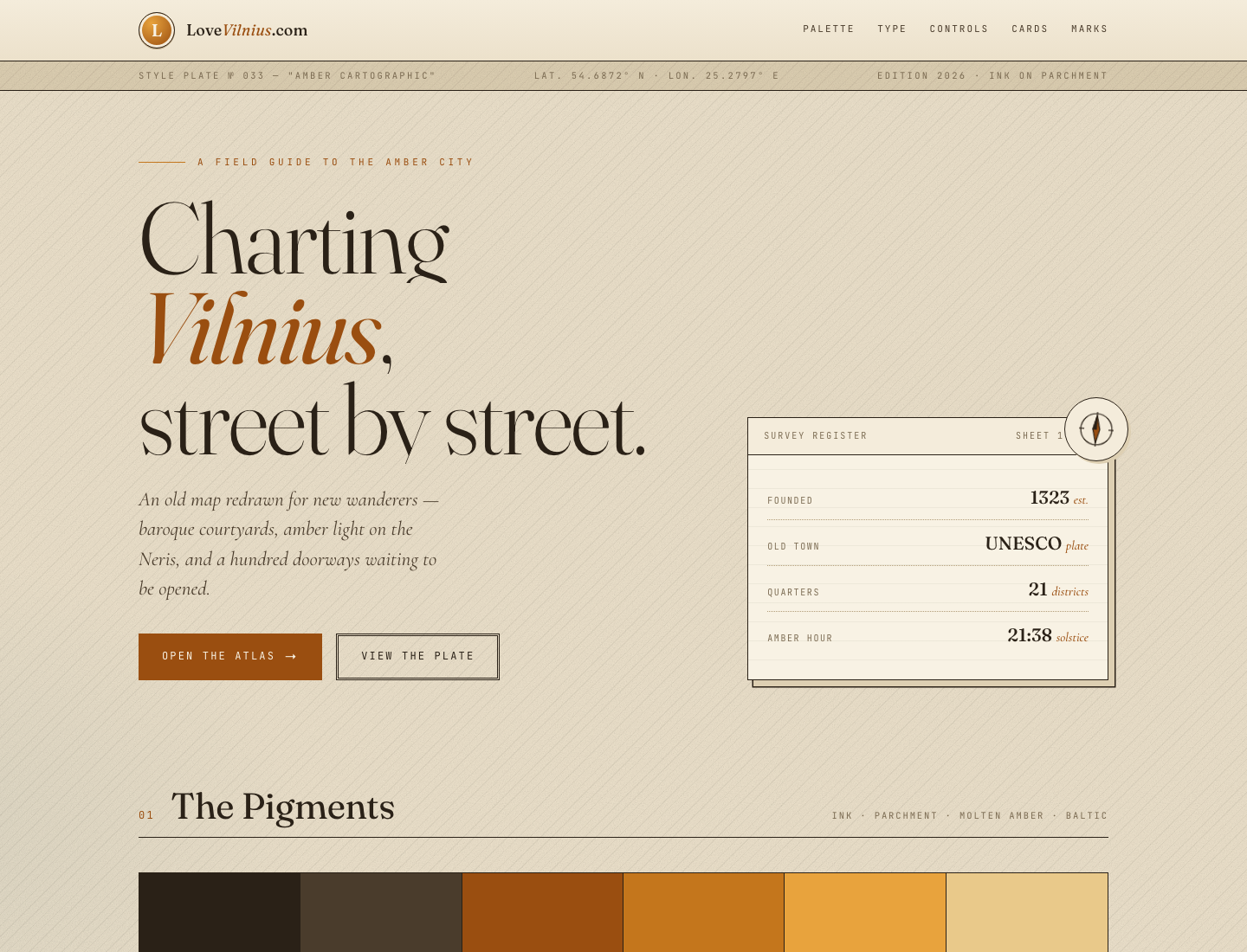 LoveVilnius.com — Amber Cartographic · Style Guide v1